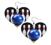 bowling Double-Sided Faux Leather Large Dangle Earrings for Women Heart-Shape Lightweight Spring Winter Decorative Earrings for Holiday Concert Party Decor Gifts