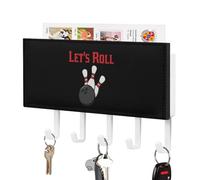 Bowling Let's Roll Cute Key Holder for Wall with 5 Hooks Letter Coat Rack Home Decor 4.3 × 7.1 Inch