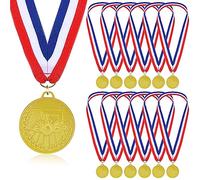 Bowling Medals for Kids, 12 Pcs Golden Metal Medal with Tricolor Nylon Ribbon, Bowling Game Party Favors for Boys Kids Adults