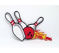Bowling Pins & Ball Strike Flames Applique Craft Iron Sew on Embroidered Patch