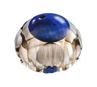 (bowling) Print Double Layer Waterproof Shower Cap for Long Hair - Reusable Bath Hair Protection with Elastic Band for Women Travel.