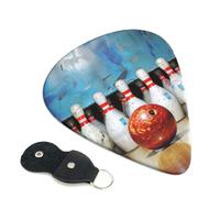 bowling Printed Guitar Picks, 6 Pack with Leather Keychain Pick Holder - 0.46mm, 0.71mm, 0.96mm Assorted Thickness for Acoustic Ukulele, Electric Guitar, Acoustic Guitar, Bass