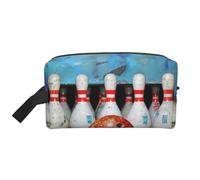 Bowling Printed Makeup Bag for Women Travel Make Up Toiletry Organiser Large Capacity Cosmetic Bag with Handle