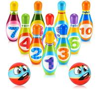 Bowling Set Kids, Educational Bowling Set with 10 Bowling Pins and 2 Balls, Skittles Game for Kids Early Development Indoor, Outdoor Games Set, Montessori Toy for 3-6 Year Old, Children's Gifts