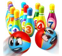Bowling Set Kids Skittles Game Set, Educational Bowling Set with 10 Bowling Pins and 2 Balls, Skittles Game for Early Indoor, Outdoor Games Set, Montessori Toy for 3-6 Year Old, Children's Gifts