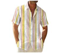 Bowling Shirts for Men Retro Short Sleeve Button Down Shirt Hawaiian Casual Printed Beach Tops Hawaii Outfits Business Work Office Wedding Tops Graphic Tshirt (Mens Flowers Hawaiian Shirts Yellow, M)