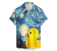Bowling Shirts for Men Short Sleeve Vintage Bowling Ball Printed Hawaiian Shirt Button Up Beach Shirt, Funny Duck, Large