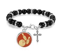 Bowling Sport Illustration Red Pattern Beaded Bracelet Boho Jewelry for Men Women