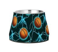 Bowls for Dogs Enhanced Stainless Steel Cats Basic Bowls for Small Pet Slow Down Eating Basketball with Blue Lightning Green
