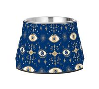 Bowls for Dogs Non Skid Stainless Steel Pets Dish Bowl for Dogs Cats Rabbits Birds Whisker Relief Evil Eye Motifs in Blue