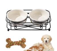 Bowls for Indoor Cats - Feeder Dispenser for Small Pets | Ceramic and Wrought Iron with Elevated Stand, Stylish Pet Bowl Set for Puppy Kitten Feeding Indoor Outdoor Use, 30x15x8.8cm