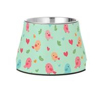 Bowls for Pets Enhanced Stainless Steel Raised Cat Bowl for Loving Pet Whisker Fatigue Happy Valentine's Day Cartoon Bird Green