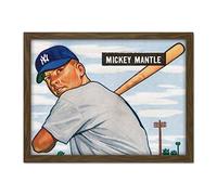 Bowman Mickey Mantle Baseball Card Portrait Artwork Framed Wall Art Print 18X24 Inch