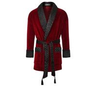 Bown of London Belgravia Luxury Cotton Short Velvet Smoking Jacket in Burgundy (XL)