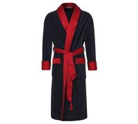 Bown of London Mayfair Long Velvet Navy Smoking Jacket with Quilted Satin Collar & Fold Back Cuffs (XL)