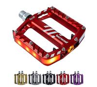 BOWOD LED Bike Pedals in 5 Modes Lights, USB Rechargeable, Waterproof, CNC Aluminium Red Platform Bicycle Pedals w 9/16in Cr-Mo Spindle 3 Bearings for Adult Youth Commuter Road Bike Pedals Replacement
