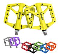 BOWOD Yellow Mountain Bike Pedals Flat MTB Pedals Clipless, Large Bike Pedals BMX Race Pedals, Grippy Bicycle Pedals w 18Pin, Nylon Composite Bicycle Pedals, Wide 9/16" Gravel Bike Pedals