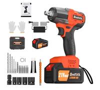 Bowose 21V Cordless Impact Wrench,Cordless Impact Wrench High Torque with 6000mAh Battery,Brushless Power Electric Impact Orange Wrench with 2500RPM Speed,Fast Charger, Dual Speeds for Car/Repair