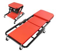 Bowose Folding Mechanics Car Creeper, Large Padded Crawler Stool, 150kg Heavy Duty Garage Workshop Stool with 6x 360° Rotatable Rolling Wheels, 2-In-1 Folding Car Creeper Workshop Garage, Red