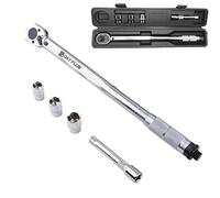 Bowose Torque Wrench, 1/2in 28-210Nm Ratcheting Torque Wrench Ratcheting Spanner Car Repair Tools with 5" Long Extension Bar, 1/2" to 3/8" Drive Adapter, 17mm 19mm 21mm Sockets and Storage Case