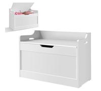 Bowose Toy Storage Box with Lid, Wooden White Toy Chest Lightweight Space Saving Organiser with Soft Close Hinge, Dual Side Handles Easy to Move, for Kid’s Room, Bedroom, Entryway, 62 x 40 x 46cm