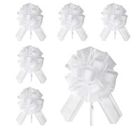 Bows for Gift Wrapping, Pull Bows for Gift Wrapping, 6Pcs Large White Pull Bows 7 Inch Easy Pull Ribbon Bows for Wedding Car Decoration Gift Hampers Baskets Just Married Car Styling Party Decor Use