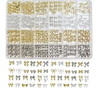 Bows for Nails Kit, 3D Golden and Silver Nail Bows Multi-Styles Resin Nail Accessories for Nails Art, Earrring