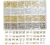 Bows for Nails Kit, 3D Golden and Silver Nail Bows Multi-Styles Resin Nail Accessories for Nails Art, Earrring