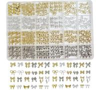 Bows for Nails Kit, 3D Golden and Silver Nail Bows Multi-Styles Resin Nail Accessories for Nails Art, Earrring