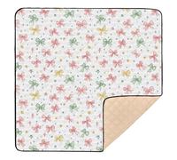 Bows Stars Red Green Prints Baby Play Mat for Floor, 50x50 inch Playpen Mat,Thicken Soft Non-Slip Tummy Time Mat for Toddlers and Infants