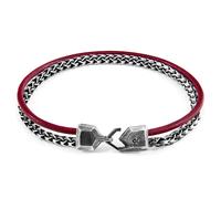 Bowspirit Mast Silver and Round Leather Bracelet ANCHOR & CREW Red 19cm