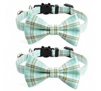 Bowtie Cat Collars with Bell | Safe Quick Release Breakaway Buckle | ZACAL Cat Collars. (Mint Green & White Chequered) - Pack of 2