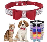 Bowtie Diamante Dog Collar, Pink Dog Collar Adjustable Girls Female Cute Sparkling Crystal Diamond Puppy Collars for Small Medium Large Dogs Red S