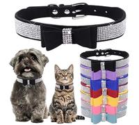 Bowtie Diamante Dog Collar, Pink Dog Collar Adjustable Girls Female Cute Sparkling Crystal Diamond Puppy Collars for Small Medium Large Dogs Black XS