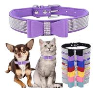 Bowtie Diamante Dog Collar, Pink Dog Collar Adjustable Girls Female Cute Sparkling Crystal Diamond Puppy Collars for Small Medium Large Dogs Purple XS