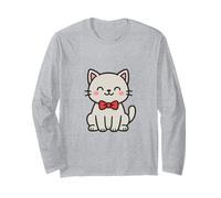 Bowtie Kawaii Cat Drawing. Cute Animal Artwork. Long Sleeve T-Shirt