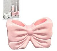 Bowtie Toothbrush Holder, Bow Toothbrush Holder, Cute Ceramic Toothbrush Holder with 2 Slots, Personalized Bathroom Countertop Accessories, for Shower, Vanity (Pink)