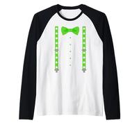Bowtie with Shamrock Suspenders Irish Tuxedo St Patricks Day Raglan Baseball Tee