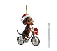 BOWTONG 1PC Acrylic Dachshund Christmas Decorations Flat Puppy Ornaments Chains Mirror Rearview F9S9 Key For Car Deco