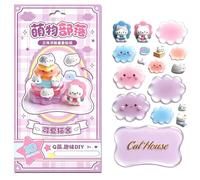 BOWTONG Crystal Stacked 3D Building Stickers,DIY Cute Mini Scenes,3D Puffy Cartoon Resin Kit,Reusable Stickers Fun Tiny S Decorative