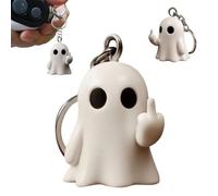 BOWTONG Funny Middle Finger Ghost Keychain, Cute Ghosts Key Chain M-iddle F-inger Keyring, 2025 Halloween Middle Finger Ghost Statue Keyring