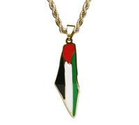 BOWTONG Palestine Map Necklace,Stainless Steel Palestine Map Flag Pendant Chain Necklaces,Silver Color Flag Enamel Palestine Gold J