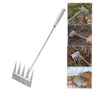 BOWTONG Upgraded Extra Long Handle Weeding Rake, 5 Teeth Heavy Duty Metal Rake Weeding Tools, Stainless Steel Uprooting Weeder Tools Multi Purpose Garden Weeding Tool