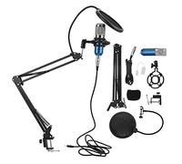 BowyTrading BM800 Condenser Microphone Kit, USB Recording Microphone with Flexible Arm, Studio Quality Sound for Streaming Singing Podcasting, Includes Shock Mount Desk (blue+silver)