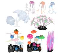 BowyTrading Silicone Aquarium Decorations Kit, Artificial Plants for Fish, No Pollution Simulation Fish Decorations with 8 work of(art), Includes