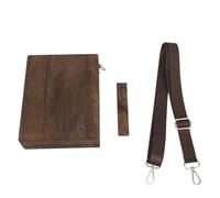 BowyTrading Writers Messenger Wooden Box, Retro Artists Portable Writing Storage, Handmade Postman Bag with Special Pen Slot and Pouch, Carbonized Brown Solid Wood Shoulder Bag for Writers and