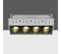 Box 12W Warm White LED Square Trimless Fixed 4 Light Downlight - White with Black Reflector