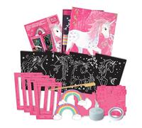 BOX CANDIY Scratch Art Lantern Craft Kit for Kids | 4 PVC Scratch Sheets, Scratch Stick, 3D Lantern with 9 Cardboard Pieces, LED Candle (No Battery), Double-Sided Tape & Storage Box - Unicorn Theme