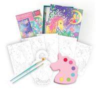 BOX CANDIY Unicorn Watercolour Paint Set for Kids - Creative Painting Kit | 5 art cards, door hanger, brushes, palette & storage box, fun rainy-day activity