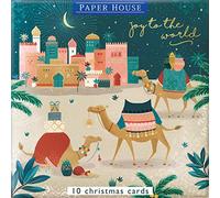 Box of 10 Joy to The World Christmas Cards In 2 Designs In Xmas Wallet Box